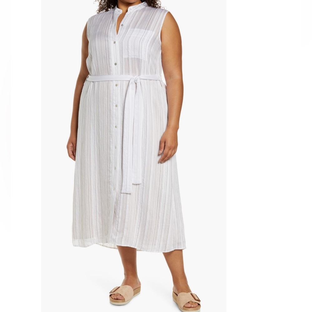 + VINCE + Stripe Sleeveless Shirt Dress